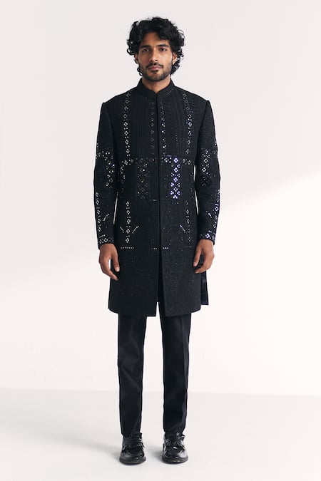 Studio Bagechaa Kunj Black Embroidered Achkan Set 