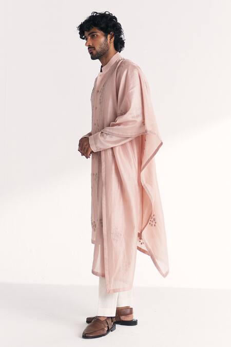 Buy_Studio Bagechaa_Pink Chanderi Embroidery Shahposh Light Kurta Set _Online_at_Aza_Fashions