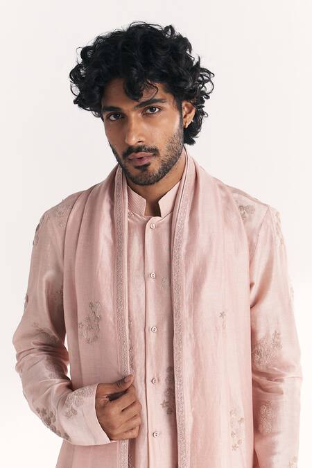 Shop_Studio Bagechaa_Pink Chanderi Embroidery Shahposh Light Kurta Set _Online_at_Aza_Fashions