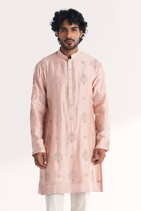 Shop Studio Bagechaa Pink Chanderi Embroidery Umber Kurta Set Online at Aza Fashions Shop_Studio Bagechaa_Pink Chanderi Embroidery Umber Kurta Set _Online_at_Aza_Fashions