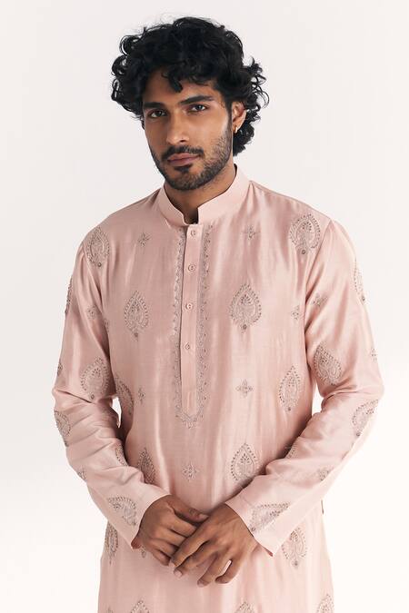 Studio Bagechaa Pink Chanderi Embroidery Umber Kurta Set at Aza Fashions Studio Bagechaa_Pink Chanderi Embroidery Umber Kurta Set _at_Aza_Fashions