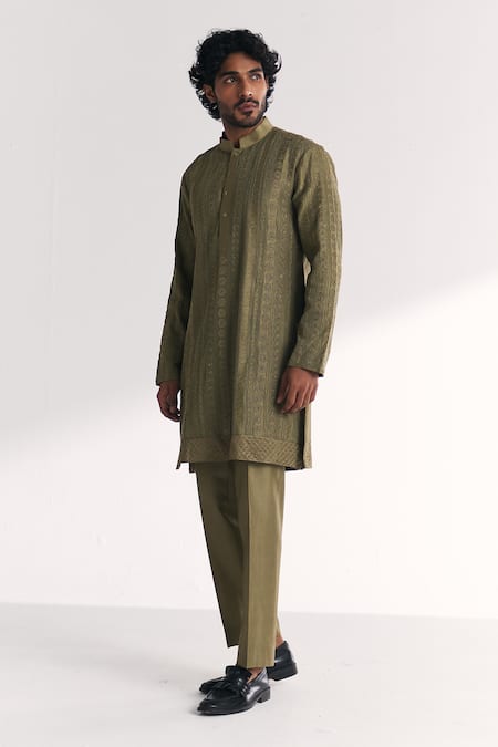 Studio Bagechaa Rajbari Green Embroidered Kurta Set 
