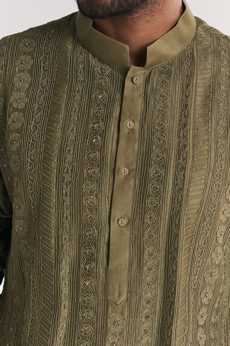 Studio Bagechaa Green Chanderi Embroidery, Beads Rajbari Kurta Set Online at Aza Fashions Studio Bagechaa_Green Chanderi Embroidery, Beads Rajbari Kurta Set _Online_at_Aza_Fashions