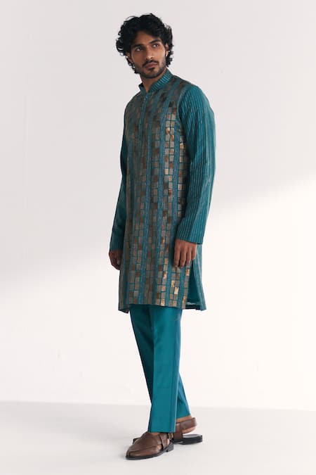 Studio Bagechaa Blue Chanderi Embroidery, Zari Neelesh Kurta Set Online at Aza Fashions Studio Bagechaa_Blue Chanderi Embroidery, Zari Neelesh Kurta Set _Online_at_Aza_Fashions