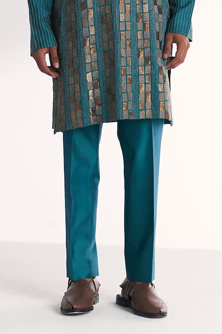 Shop Studio Bagechaa Blue Chanderi Embroidery, Zari Neelesh Kurta Set Online at Aza Fashions Shop_Studio Bagechaa_Blue Chanderi Embroidery, Zari Neelesh Kurta Set _Online_at_Aza_Fashions