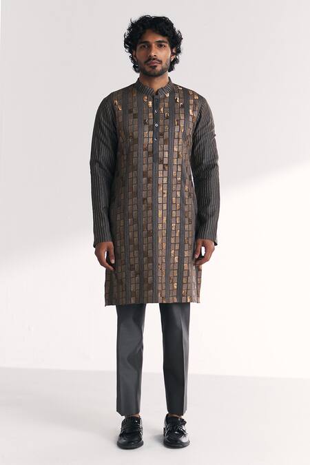 Buy Studio Bagechaa Gray Chanderi Embroidery, Sequins Sheeda Grey Kurta Set Online at Aza Fashions Buy_Studio Bagechaa_Gray Chanderi Embroidery, Sequins Sheeda Grey Kurta Set _Online_at_Aza_Fashions