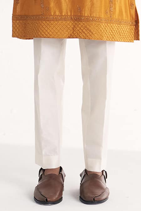 Studio Bagechaa Mustard Chanderi Embroidery Qamar Kurta Set Online at Aza Fashions Studio Bagechaa_Mustard Chanderi Embroidery Qamar Kurta Set _Online_at_Aza_Fashions