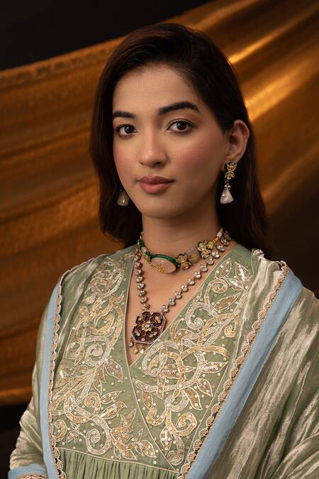 Svastih Green Chanderi, Tissue Applique, Zari, 3d Floral Embroidered Kurta And Pant at Aza Fashions Svastih_Green Chanderi, Tissue Applique, Zari, 3d Floral Embroidered Kurta And Pant _at_Aza_Fashions