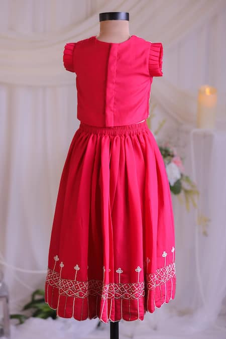 Lil Angels Pink Silk Embroidered Lehenga Set 