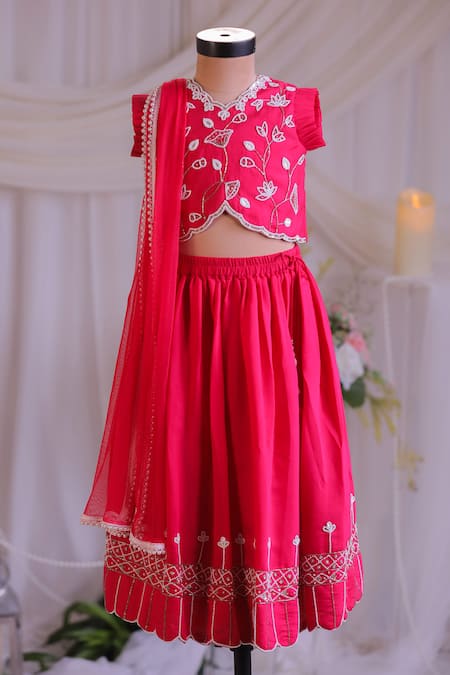 Lil Angels Pink Silk Embroidered Lehenga Set 