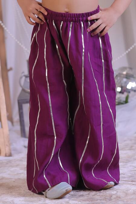 Lil Angels Purple Silk Embroidery, Beads Cutdana Palazzo Set Online at Aza Fashions Lil Angels_Purple Silk Embroidery, Beads Cutdana Palazzo Set _Online_at_Aza_Fashions