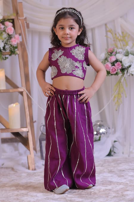 Lil Angels Purple Cutdana Embroidered Palazzo Set 