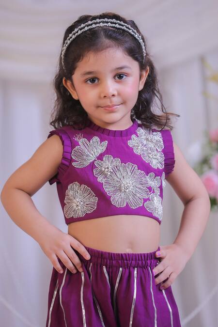 Shop Lil Angels Purple Silk Embroidery, Beads Cutdana Palazzo Set Online at Aza Fashions Shop_Lil Angels_Purple Silk Embroidery, Beads Cutdana Palazzo Set _Online_at_Aza_Fashions