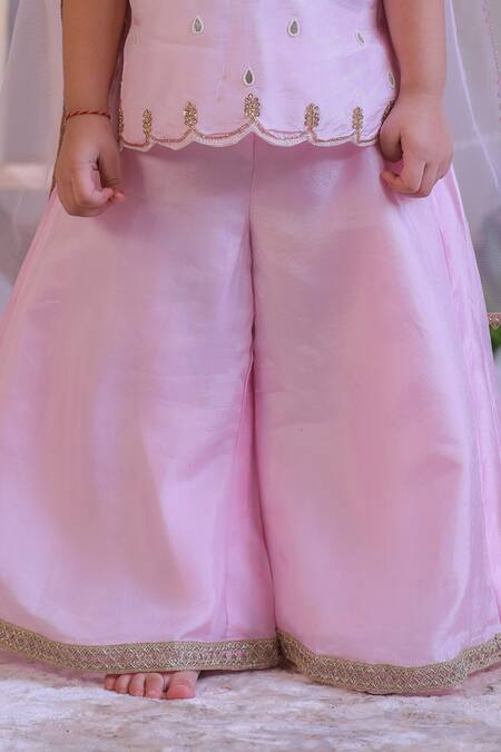 Lil Angels Pink Silk Embroidery, Zari, Pearls Palazzo Set Online at Aza Fashions Lil Angels_Pink Silk Embroidery, Zari, Pearls Palazzo Set _Online_at_Aza_Fashions