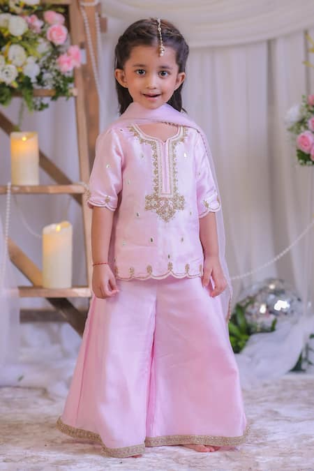 Lil Angels Pink Pearl Embroidered Palazzo Set 