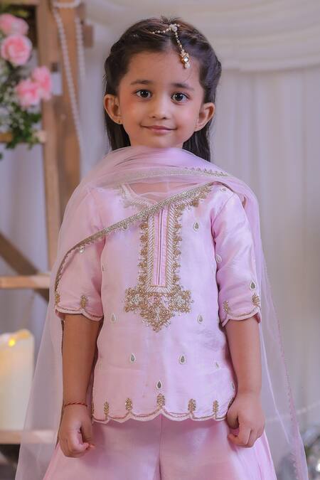 Buy Lil Angels Pink Silk Embroidery, Zari, Pearls Palazzo Set Online at Aza Fashions Buy_Lil Angels_Pink Silk Embroidery, Zari, Pearls Palazzo Set _Online_at_Aza_Fashions