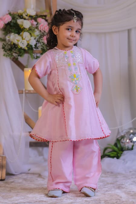 Buy Lil Angels Pink Silk Sequins, Embroidery Kurta With Palazzo Online at Aza Fashions Buy_Lil Angels_Pink Silk Sequins, Embroidery Kurta With Palazzo _Online_at_Aza_Fashions