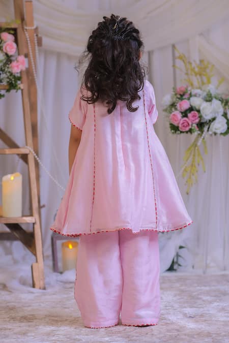Shop Lil Angels Pink Silk Sequins, Embroidery Kurta With Palazzo at Aza Fashions Shop_Lil Angels_Pink Silk Sequins, Embroidery Kurta With Palazzo _at_Aza_Fashions