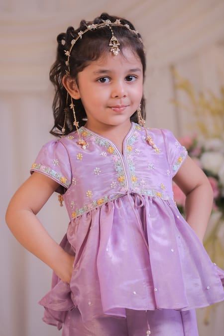 Buy Lil Angels Purple Silk Embroidery Tissue Kurta And Sharara Set Online at Aza Fashions Buy_Lil Angels_Purple Silk Embroidery Tissue Kurta And Sharara Set _Online_at_Aza_Fashions