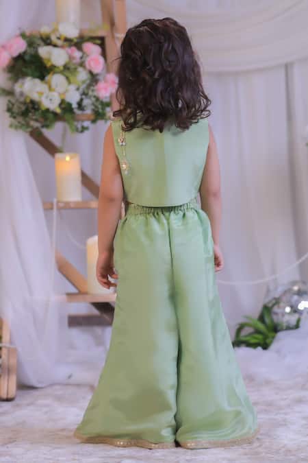 Lil Angels Green Tissue Waistcoat & Palazzo Set 