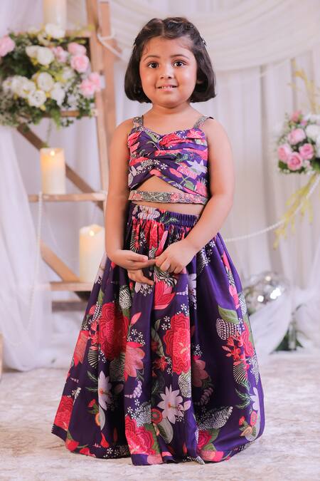 Lil Angels_Purple Silk Knotted Lehenga With Blouse _Online_at_Aza_Fashions
