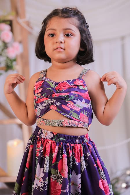 Buy_Lil Angels_Purple Silk Knotted Lehenga With Blouse _Online_at_Aza_Fashions