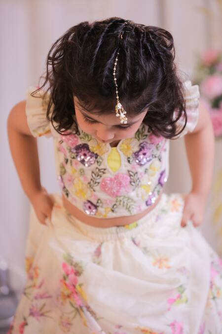 Lil Angels_Off White Organza, Silk Embroidery, Sequins Lehenga With Blouse _Online_at_Aza_Fashions