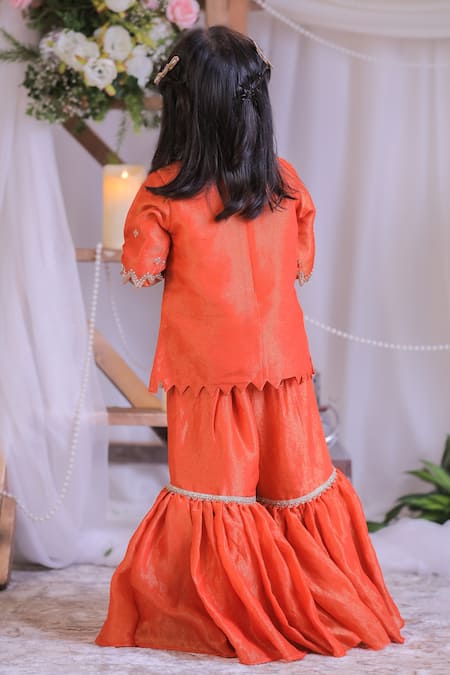 Shop Lil Angels Orange Silk, Net Embroidery, Gota Patti Kurta Set at Aza Fashions Shop_Lil Angels_Orange Silk, Net Embroidery, Gota Patti Kurta Set _at_Aza_Fashions