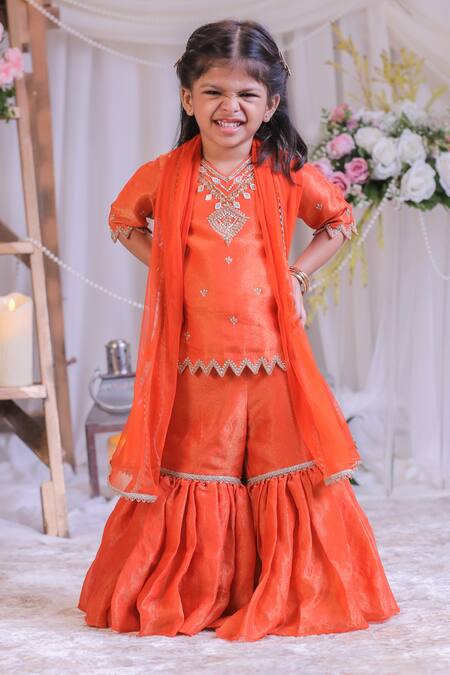 Buy Lil Angels Orange Silk, Net Embroidery, Gota Patti Kurta Set Online at Aza Fashions Buy_Lil Angels_Orange Silk, Net Embroidery, Gota Patti Kurta Set _Online_at_Aza_Fashions