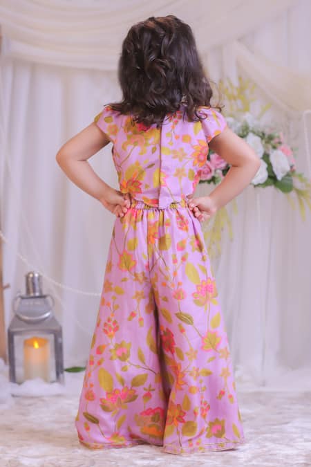 Shop Lil Angels Purple Muslin, Silk Embroidery, Mirrors Printed Top With Palazzo at Aza Fashions Shop_Lil Angels_Purple Muslin, Silk Embroidery, Mirrors Printed Top With Palazzo _at_Aza_Fashions