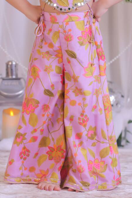 Lil Angels Purple Muslin, Silk Embroidery, Mirrors Printed Top With Palazzo Online at Aza Fashions Lil Angels_Purple Muslin, Silk Embroidery, Mirrors Printed Top With Palazzo _Online_at_Aza_Fashions