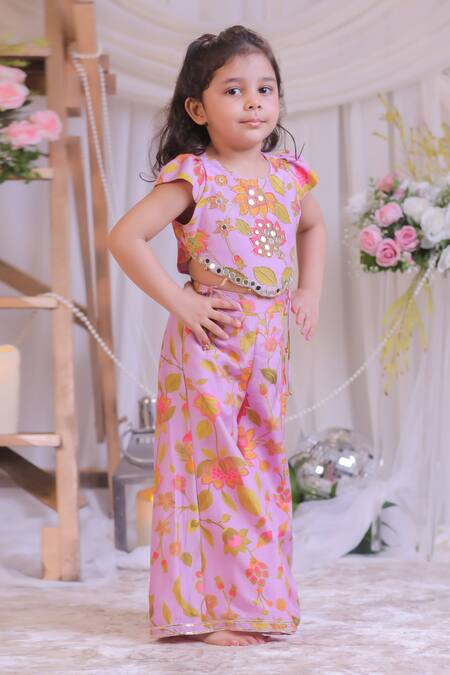 Buy Lil Angels Purple Muslin, Silk Embroidery, Mirrors Printed Top With Palazzo Online at Aza Fashions Buy_Lil Angels_Purple Muslin, Silk Embroidery, Mirrors Printed Top With Palazzo _Online_at_Aza_Fashions
