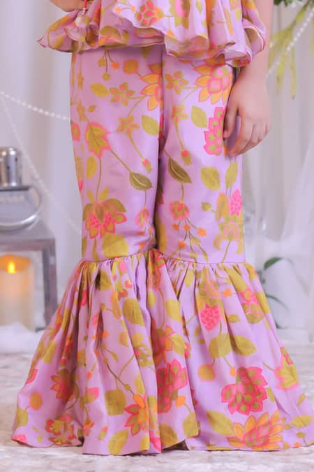 Lil Angels Purple Muslin, Silk Lilac Printed Kurta With Sharara Online at Aza Fashions Lil Angels_Purple Muslin, Silk Lilac Printed Kurta With Sharara _Online_at_Aza_Fashions