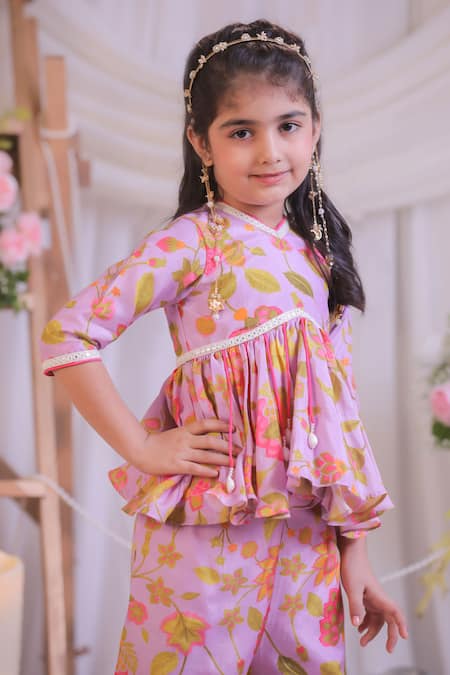 Buy Lil Angels Purple Muslin, Silk Lilac Printed Kurta With Sharara Online at Aza Fashions Buy_Lil Angels_Purple Muslin, Silk Lilac Printed Kurta With Sharara _Online_at_Aza_Fashions