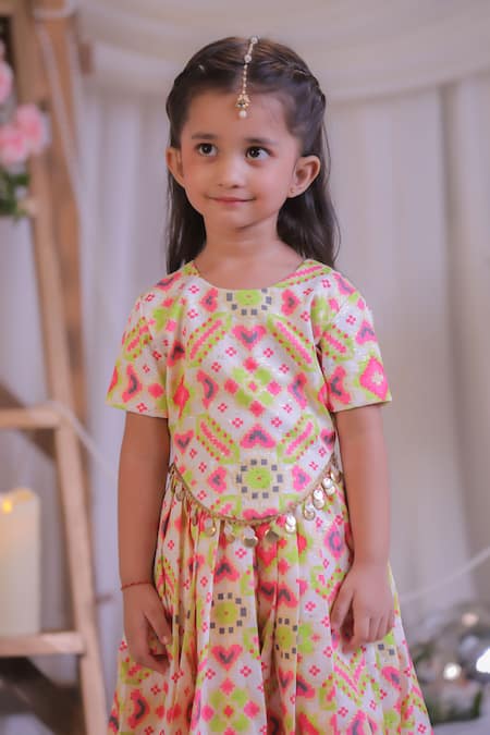 Lil Angels White Silk Embroidery Ikat Pattern Top With Palazzo Online at Aza Fashions Lil Angels_White Silk Embroidery Ikat Pattern Top With Palazzo _Online_at_Aza_Fashions