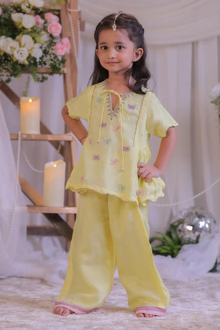 Lil Angels Damru Embroidered Kurta & Palazzo Set 
