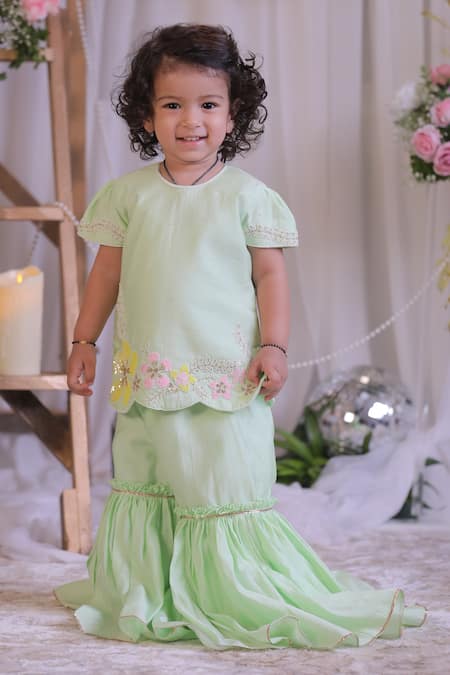 Lil Angels Flower Sequin Embroidered Kurta & Sharara Set 
