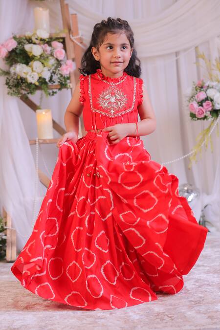 Buy Lil Angels Red Silk Embroidery, Metallic Thread Bandhej Lehenga With Blouse Online at Aza Fashions Buy_Lil Angels_Red Silk Embroidery, Metallic Thread Bandhej Lehenga With Blouse _Online_at_Aza_Fashions
