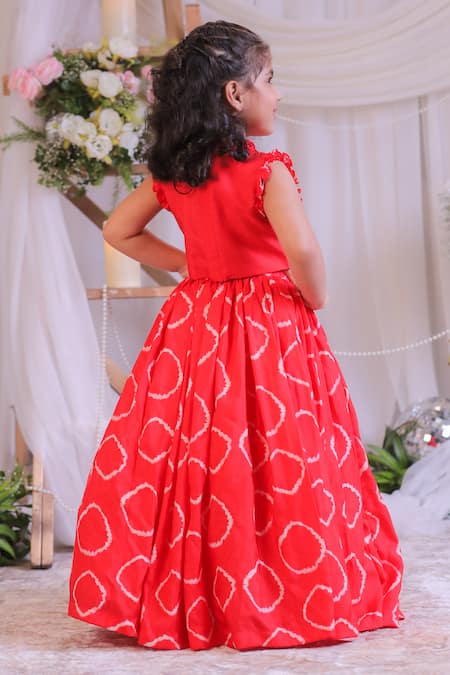 Lil Angels Red Bandhej Embroidered Lehenga With Blouse 