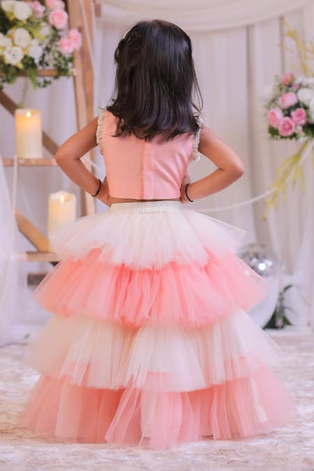 Lil Angels Peach Pearl Frill Lehenga & Blouse Set 