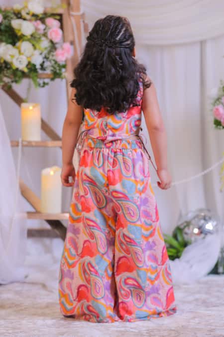 Lil Angels Paisley Embroidered Blouse & Palazzo Set 