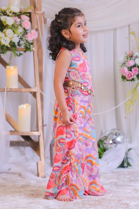 Lil Angels_Multi Color Muslin, Silk Embroidery Paisley Blouse And Palazzo Set _Online_at_Aza_Fashions