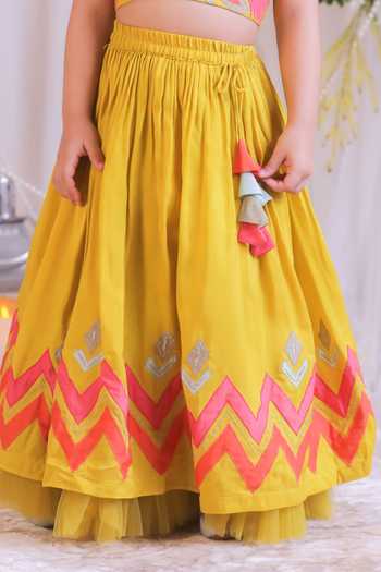 Buy_Lil Angels_Yellow Silk Embroidery, Applique, Tassels Blouse With Lehenga _Online_at_Aza_Fashions