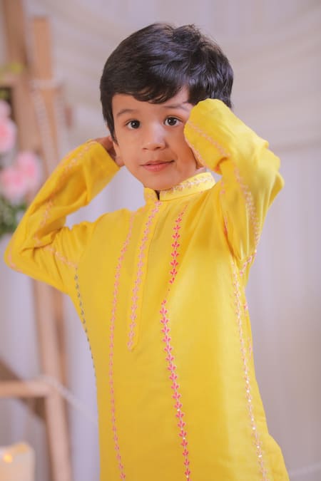 Lil Angels Yellow Chanderi , Cotton, Embroidery Kurta Set Online at Aza Fashions Lil Angels_Yellow Chanderi , Cotton, Embroidery Kurta Set _Online_at_Aza_Fashions