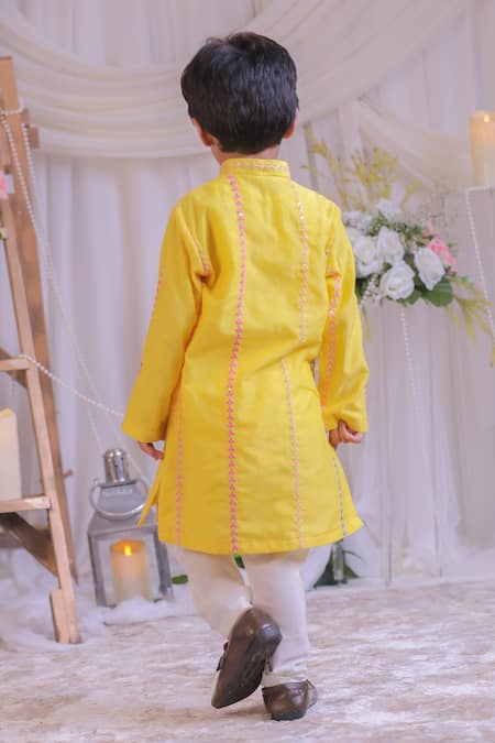 Lil Angels Yellow Chanderi Kurta Set 