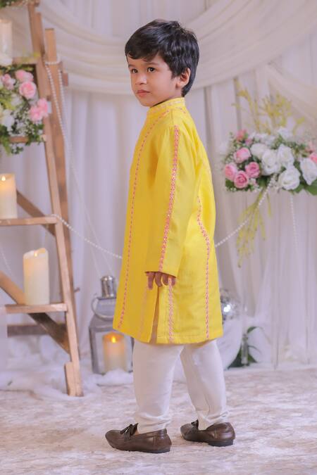 Lil Angels Yellow Chanderi , Cotton, Embroidery Kurta Set at Aza Fashions Lil Angels_Yellow Chanderi , Cotton, Embroidery Kurta Set _at_Aza_Fashions