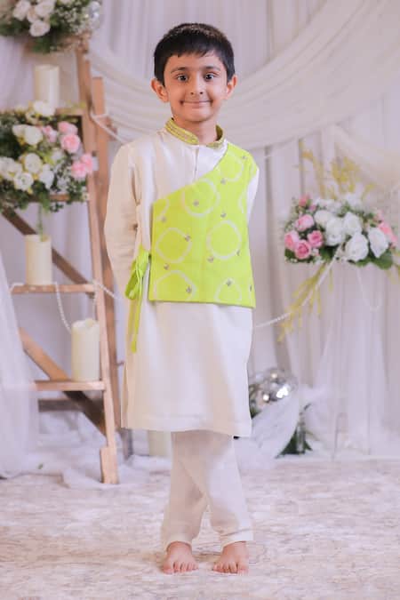 Lil Angels Green Bandhej Pattern Kurta Set 
