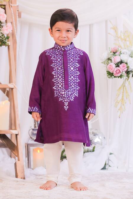 Shop Lil Angels Purple Silk, Cotton Mirrors Abla Work Kurta Set Online at Aza Fashions Shop_Lil Angels_Purple Silk, Cotton Mirrors Abla Work Kurta Set _Online_at_Aza_Fashions
