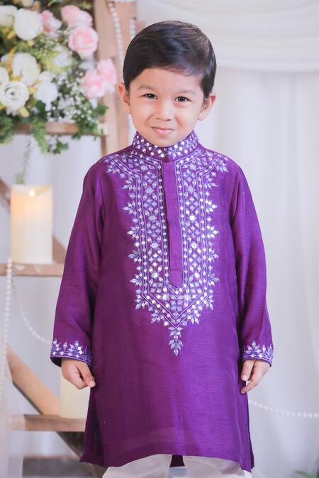 Lil Angels Purple Silk, Cotton Mirrors Abla Work Kurta Set at Aza Fashions Lil Angels_Purple Silk, Cotton Mirrors Abla Work Kurta Set _at_Aza_Fashions