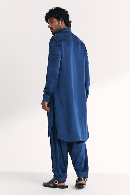 Studio Bagechaa Jalal Blue Embroidered Pathani Kurta Set 